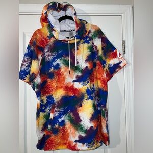 Reebok Multicolor Shortsleeve Tie Dye Kangaroo Pocket Pullover Hoodie XL